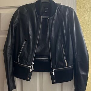 Marciano Black Leather Jacket with Silver Accents